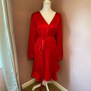 Red satin wrap dress